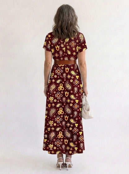 Midi-jurk met bloemenprint, V-hals en korte mouwen voor dames