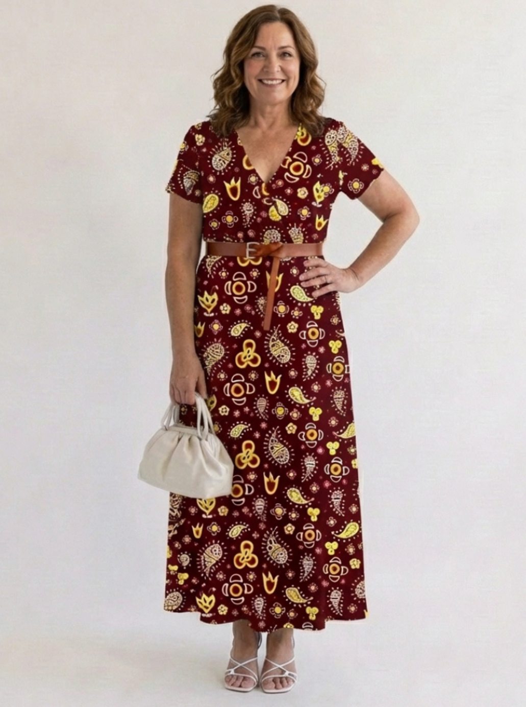 Midi-jurk met bloemenprint, V-hals en korte mouwen voor dames