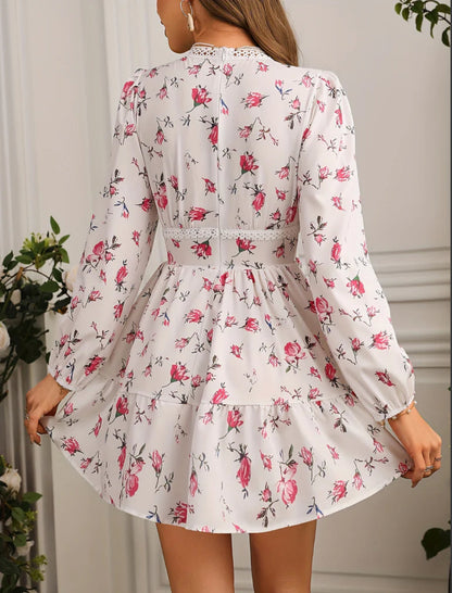 Image of Mila | Dames Lange Mouw V-Hals A-Lijn Mini Jurk