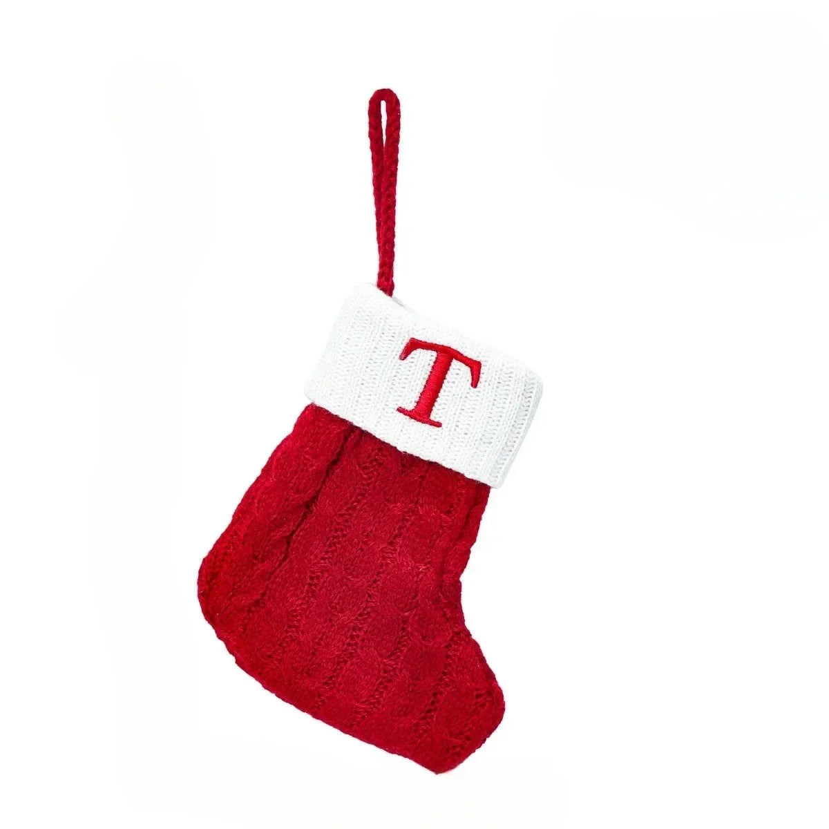 Mini-kerstsok met kabelpatroon en geborduurde initiaal