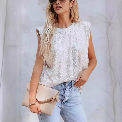 Mouwloze damestop met glitter