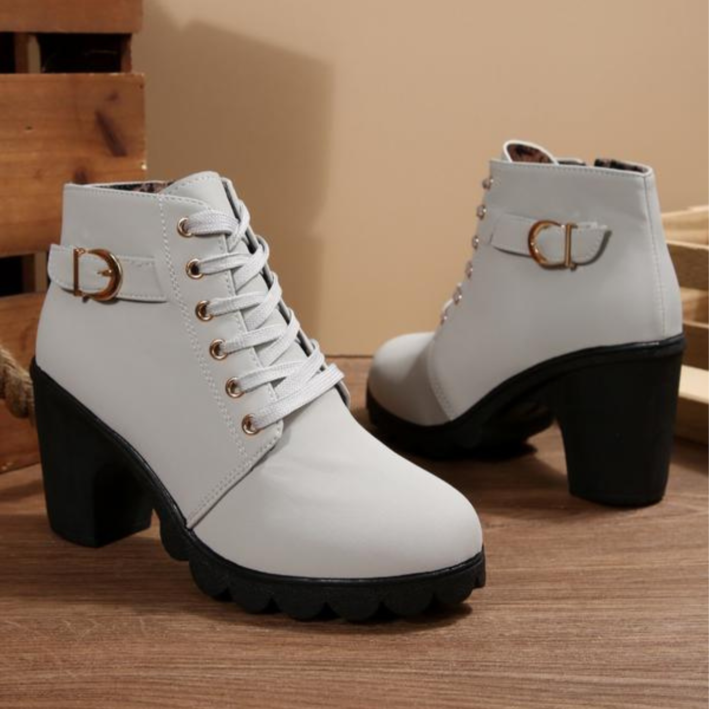 Image of Nicole | Dames Veterschoenen Blokhak Enkellaarsjes