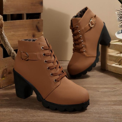 Image of Nicole | Dames Veterschoenen Blokhak Enkellaarsjes