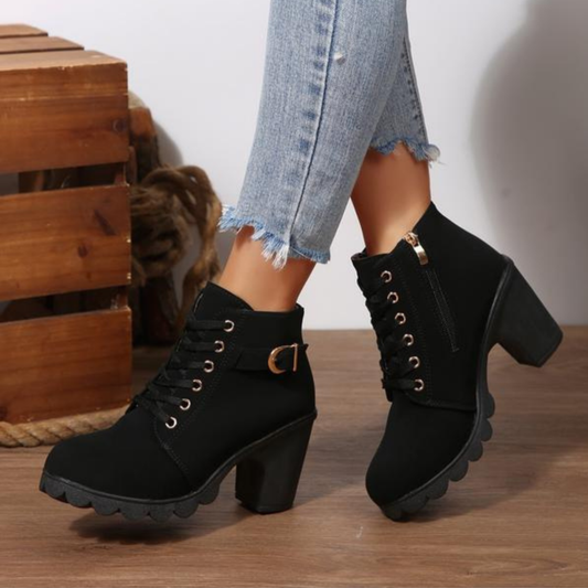 Image of Nicole | Dames Veterschoenen Blokhak Enkellaarsjes