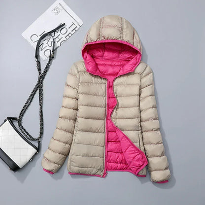 Omkeerbare donsjas voor dames met getailleerd silhouet