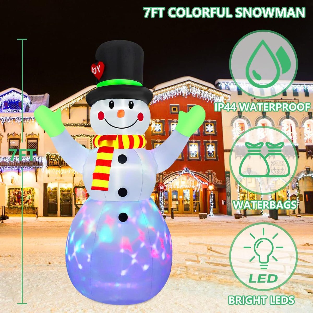 Opblaasbare verlichte sneeuwpop (213 cm)