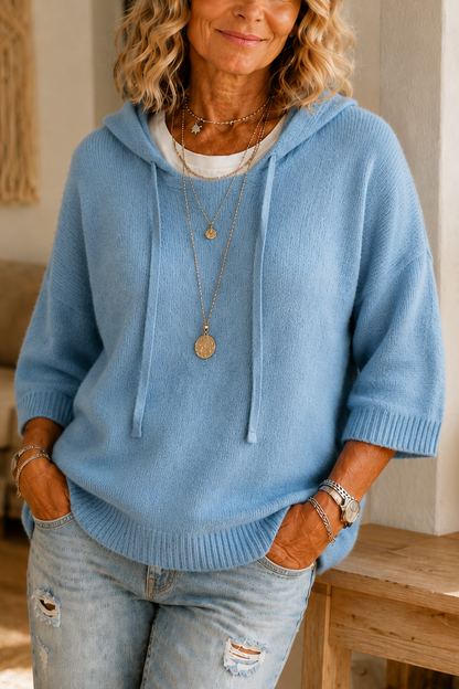 Opengewerkte gebreide hoodie met trekkoord en distressed-look