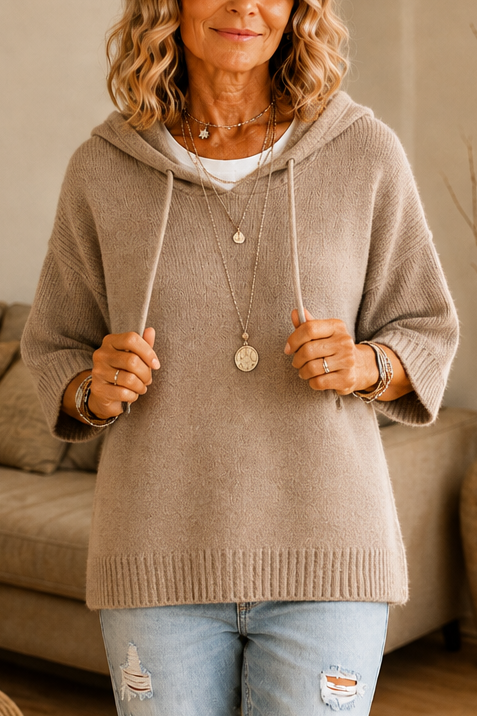 Opengewerkte gebreide hoodie met trekkoord en distressed-look