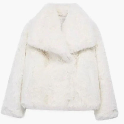 Openvallende korte dameswinterjas van imitatiebont