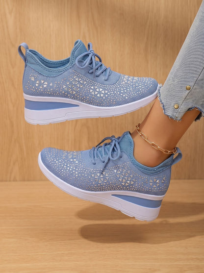 Orthopedische gebreide vetersneakers met sleehak en strass voor dames
