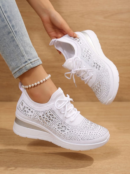 Orthopedische gebreide vetersneakers met sleehak en strass voor dames