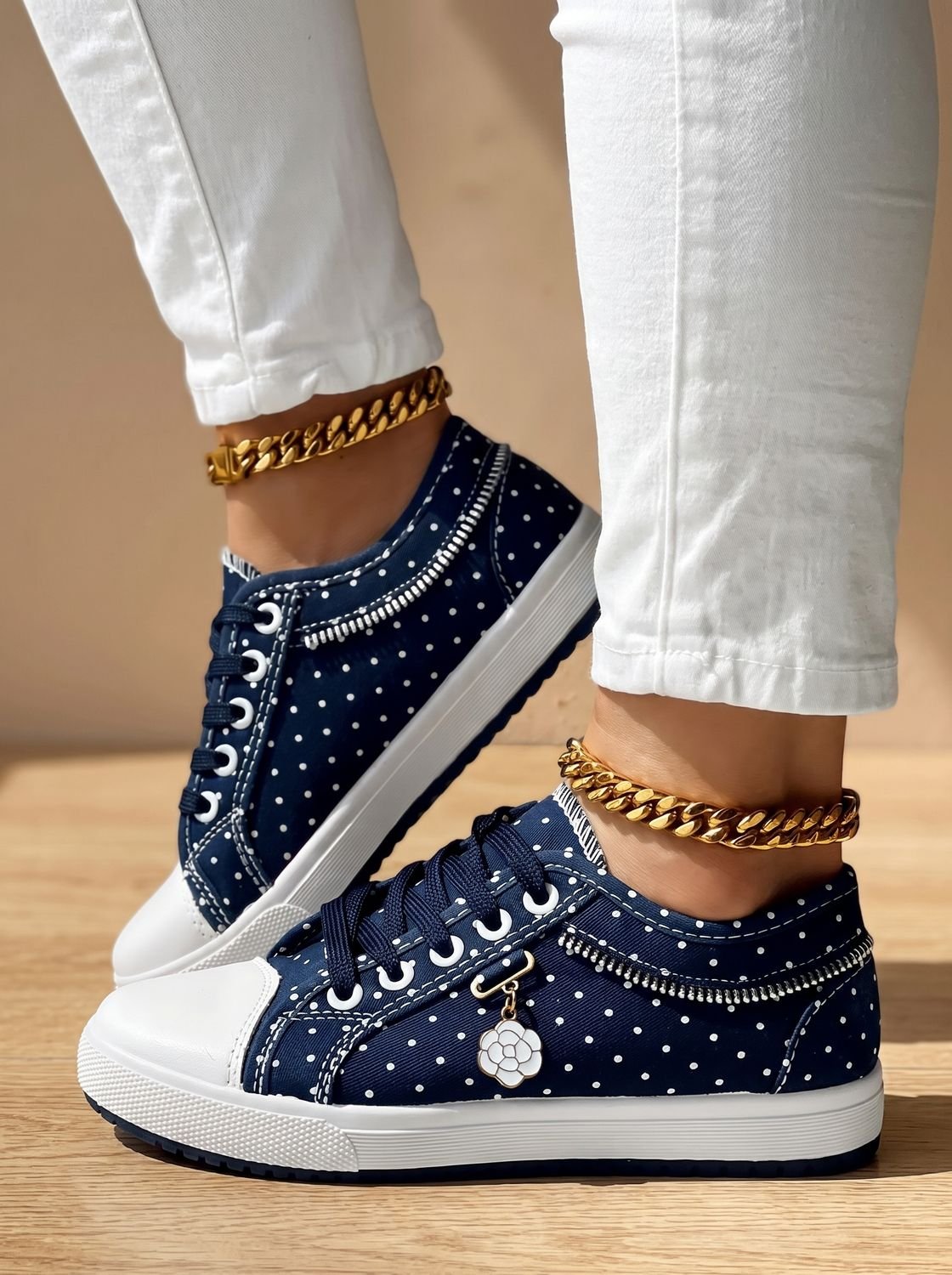 Orthopedische plateau-sneakers met veters en bloemenprint in mesh voor dames