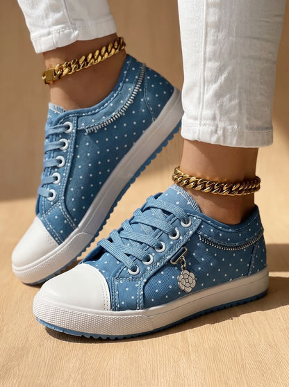 Orthopedische plateau-sneakers met veters en bloemenprint in mesh voor dames
