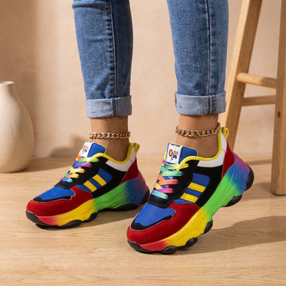 Orthopedische regenboogsneakers voor dames met dikke zool en veters