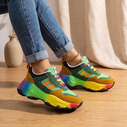 Orthopedische regenboogsneakers voor dames met dikke zool en veters