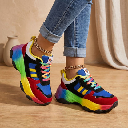 Orthopedische regenboogsneakers voor dames met dikke zool en veters