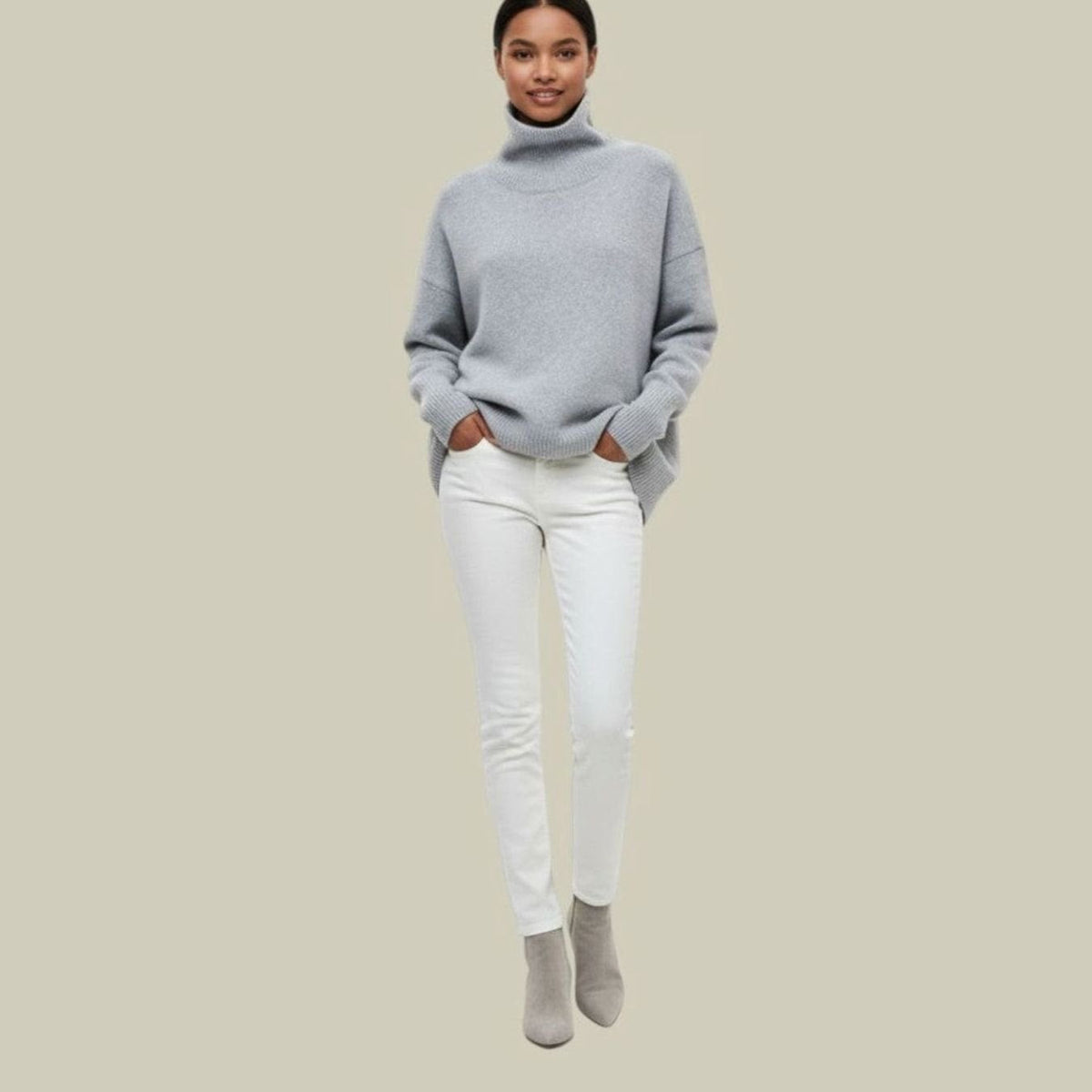 Oversized coltrui met losse pasvorm voor dames - comfortabele gebreide trui
