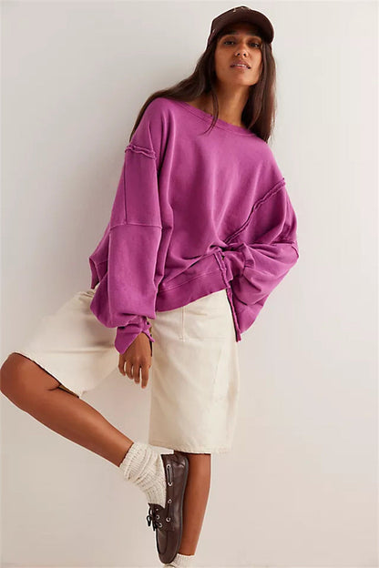 Oversized dames sweatshirt met ballonmouwen, open naden en zijspleten