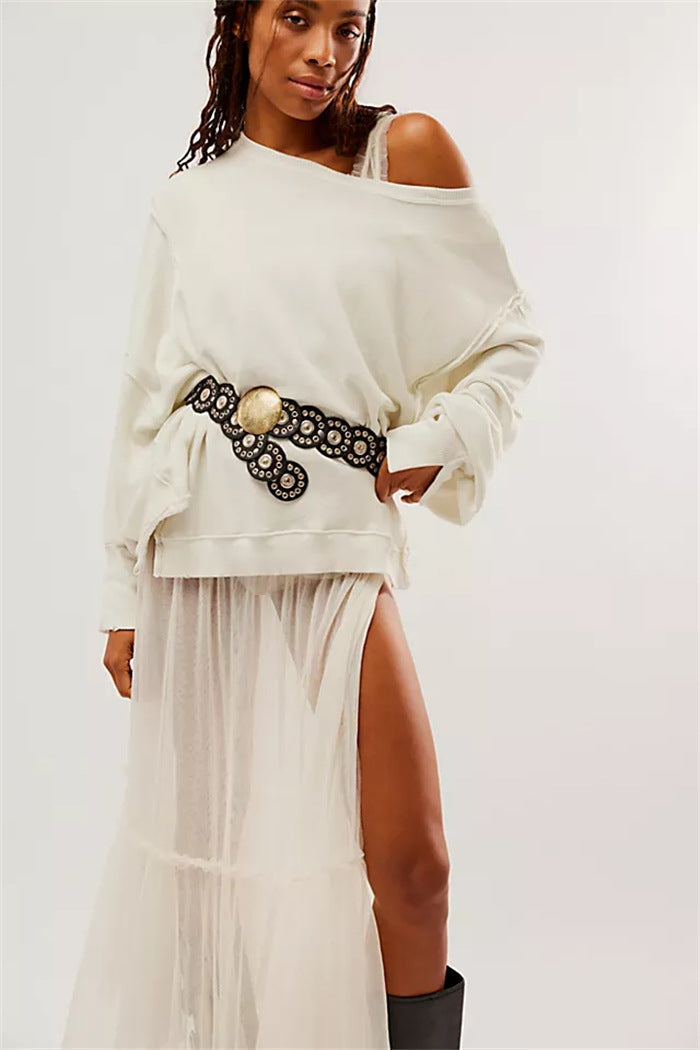 Oversized dames sweatshirt met ballonmouwen, open naden en zijspleten