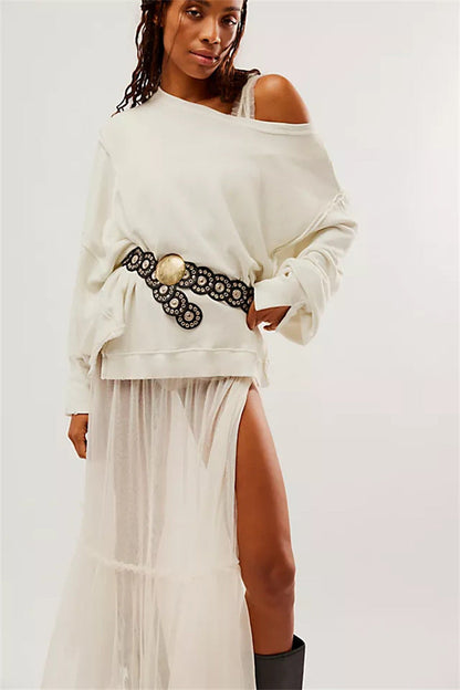 Oversized dames sweatshirt met ballonmouwen, open naden en zijspleten