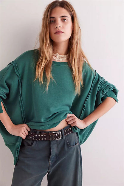 Oversized dames sweatshirt met ballonmouwen, open naden en zijspleten