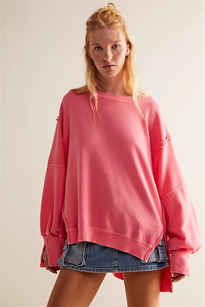 Oversized dames sweatshirt met ballonmouwen, open naden en zijspleten