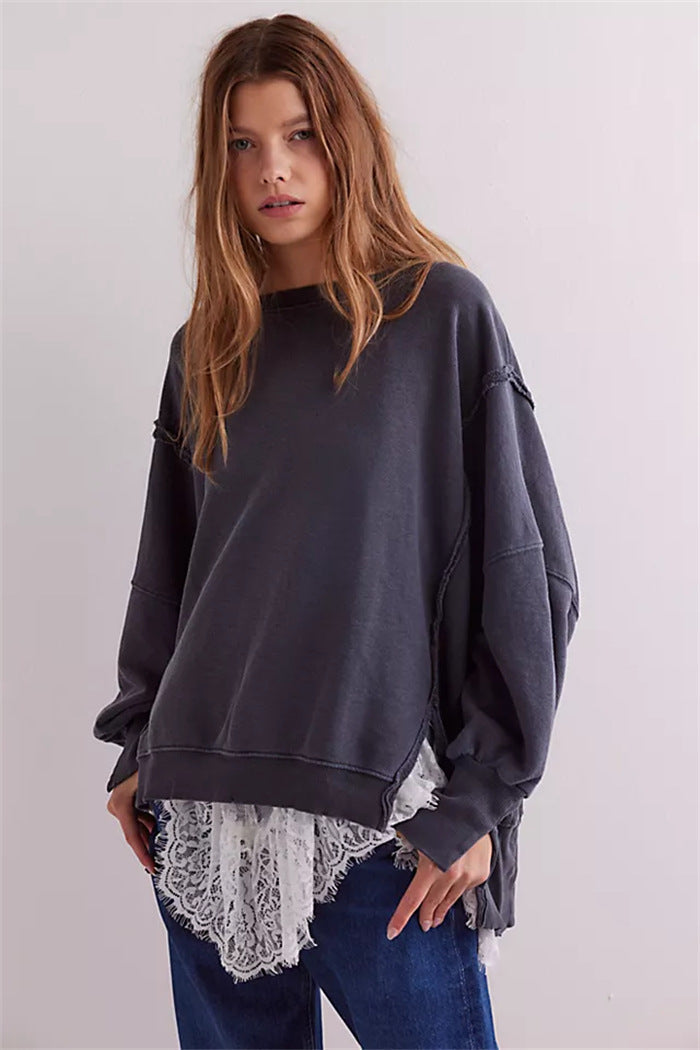 Oversized dames sweatshirt met ballonmouwen, open naden en zijspleten