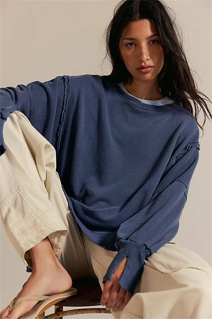 Oversized dames sweatshirt met ballonmouwen, open naden en zijspleten