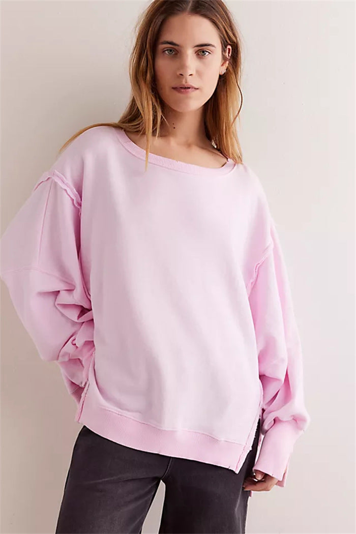Oversized dames sweatshirt met ballonmouwen, open naden en zijspleten