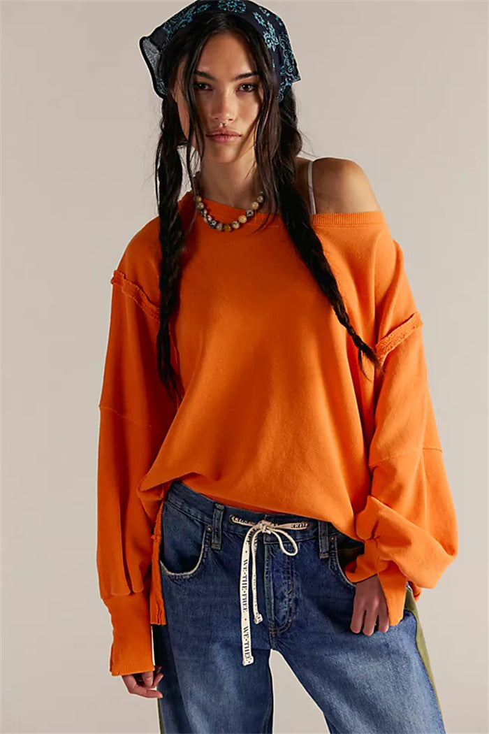 Oversized dames sweatshirt met ballonmouwen, open naden en zijspleten
