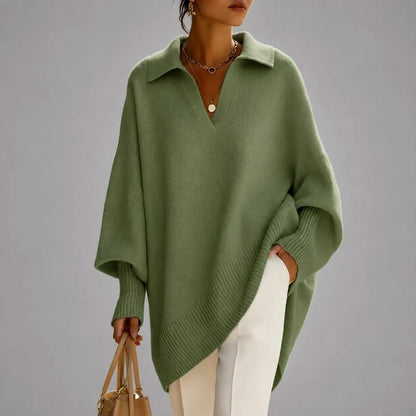 Oversized damestrui in ponchostijl met polokraag, V-hals en lange mouwen