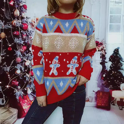 Oversized feestelijke gebreide damestrui – Casual wintertrui met kerstmotief
