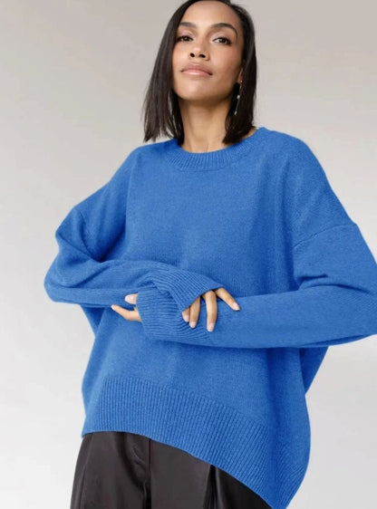 Oversized fijngebreide damestrui met ronde hals en lange mouwen