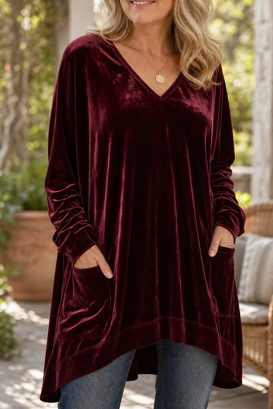 Oversized fluweellook tuniek met V-hals en zakken