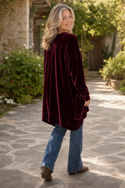Oversized fluweellook tuniek met V-hals en zakken