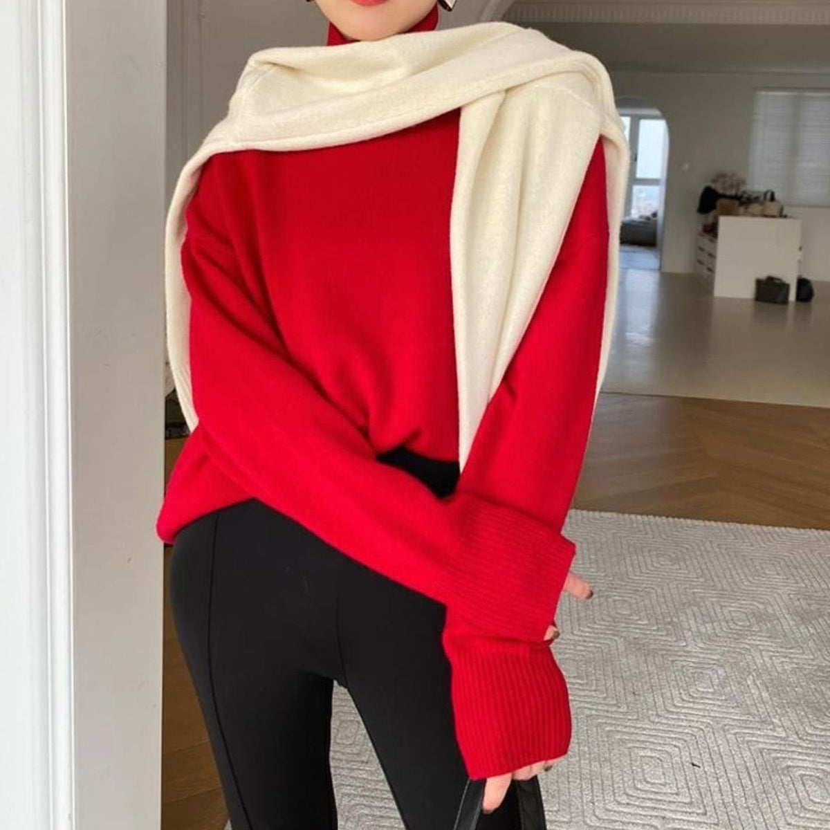 Oversized gebreide coltrui met lange mouwen voor dames