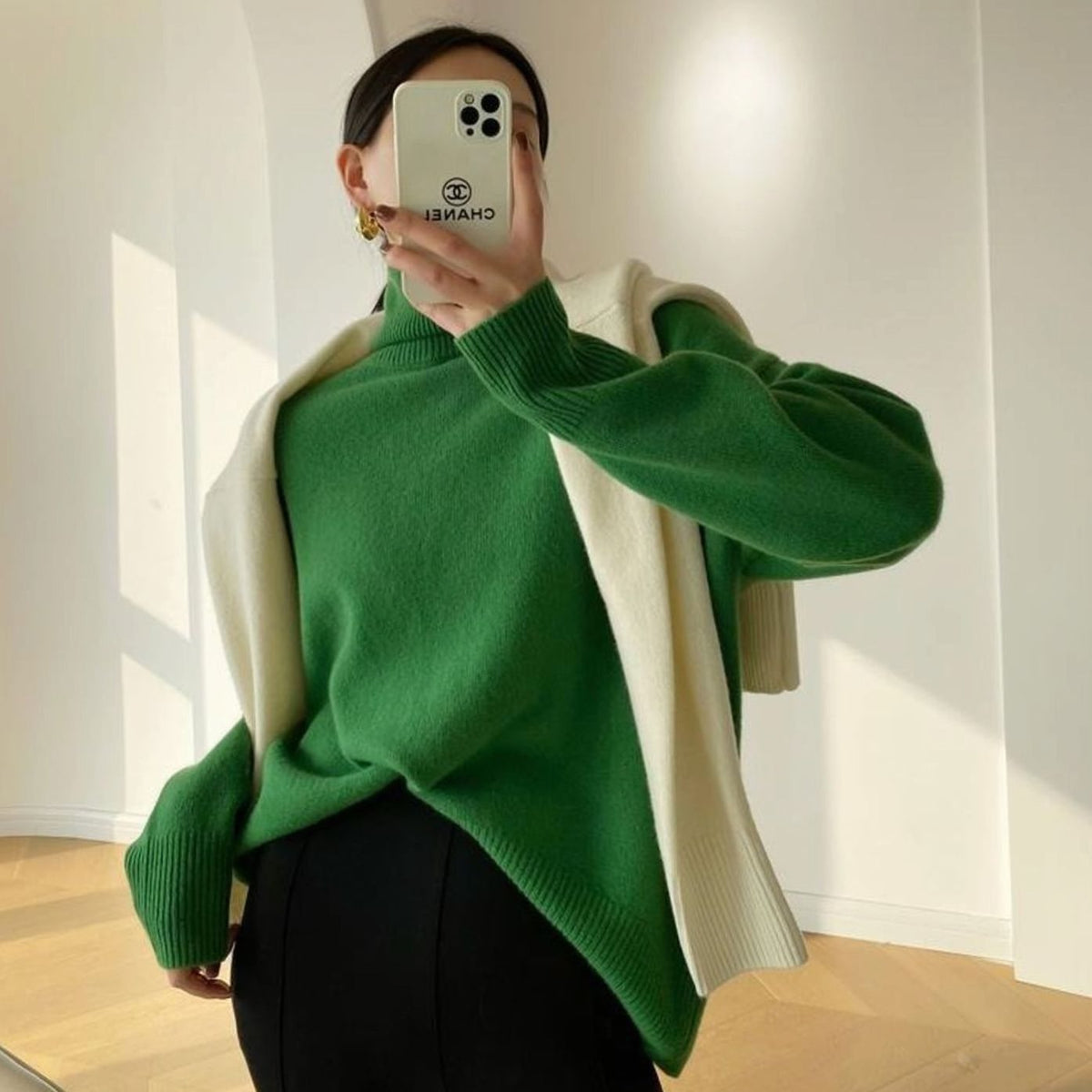 Oversized gebreide coltrui met lange mouwen voor dames