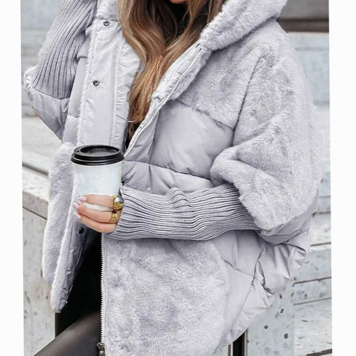 Oversized gewatteerde winterjas voor dames met capuchon en nepbont