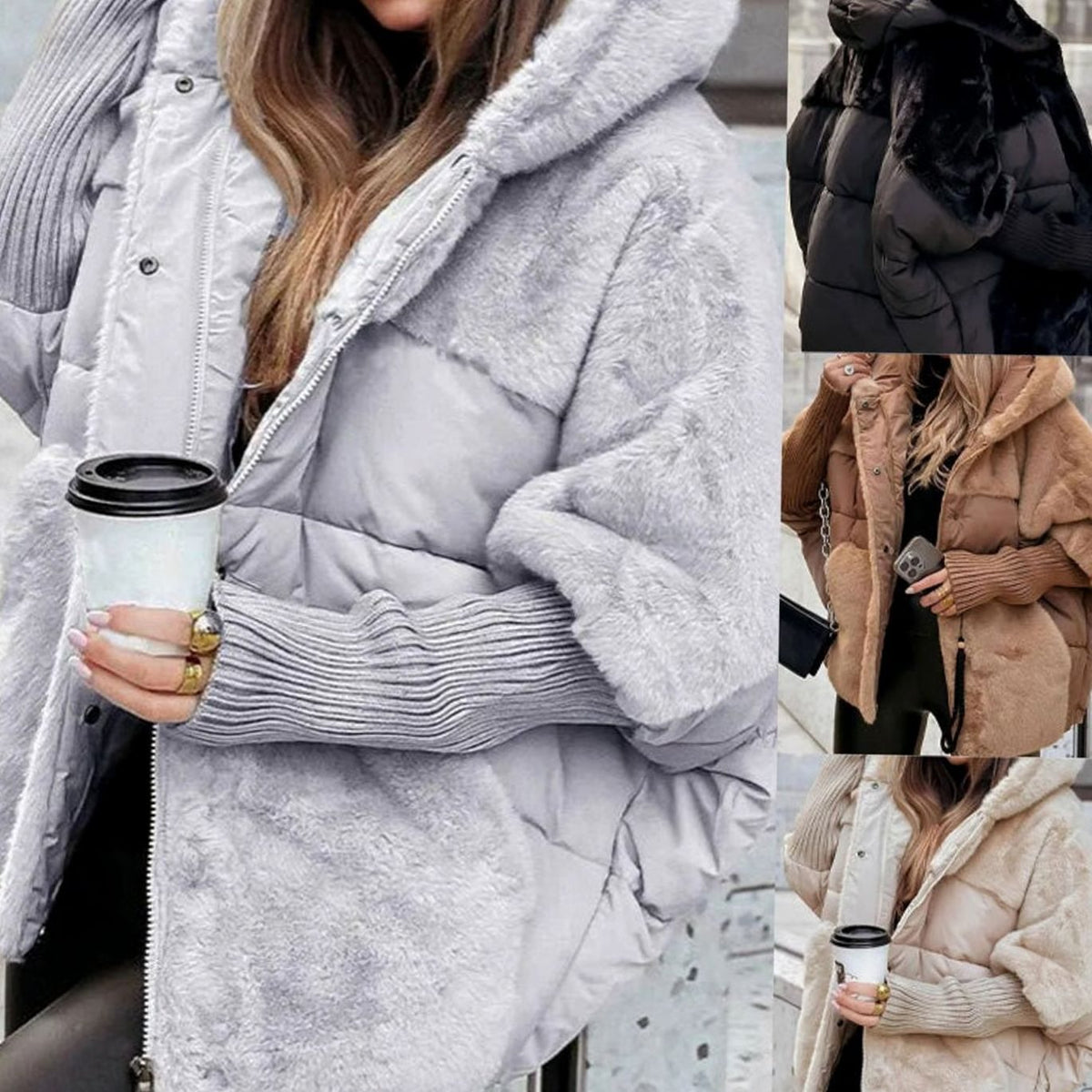 Oversized gewatteerde winterjas voor dames met capuchon en nepbont