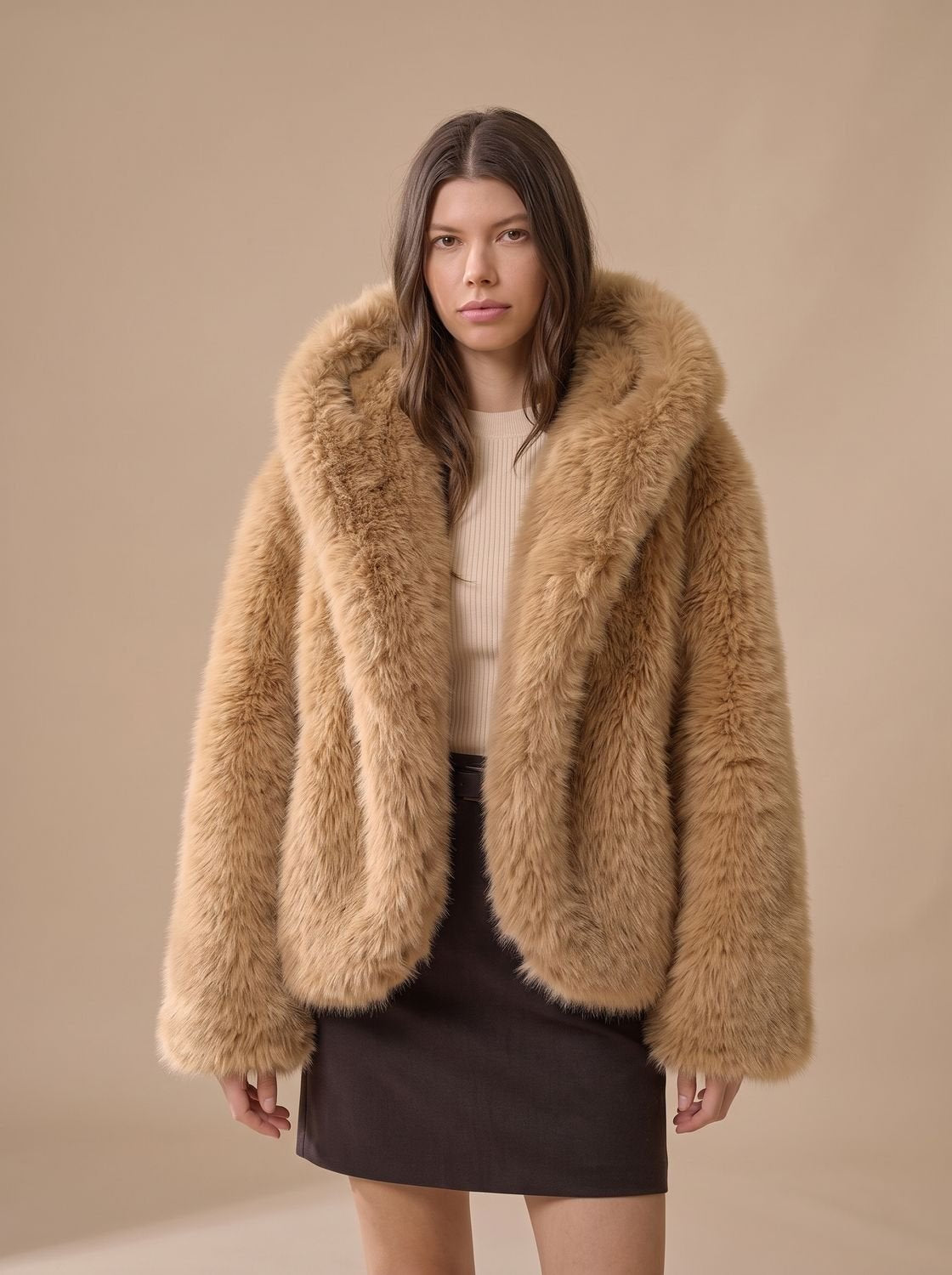 Oversized imitatiebontjas met capuchon en lange mouwen voor dames