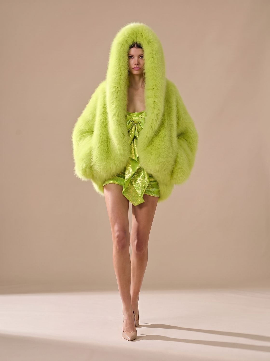 Oversized imitatiebontjas met capuchon en lange mouwen voor dames