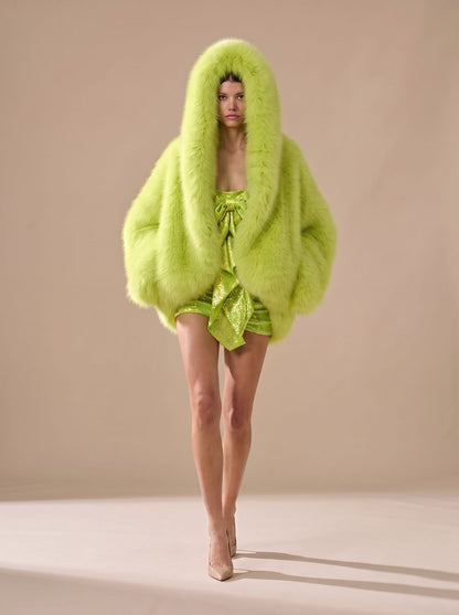 Oversized imitatiebontjas met capuchon en lange mouwen voor dames