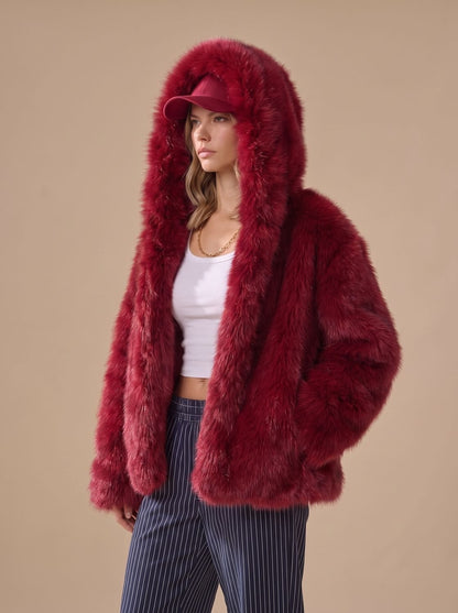 Oversized imitatiebontjas met capuchon en lange mouwen voor dames