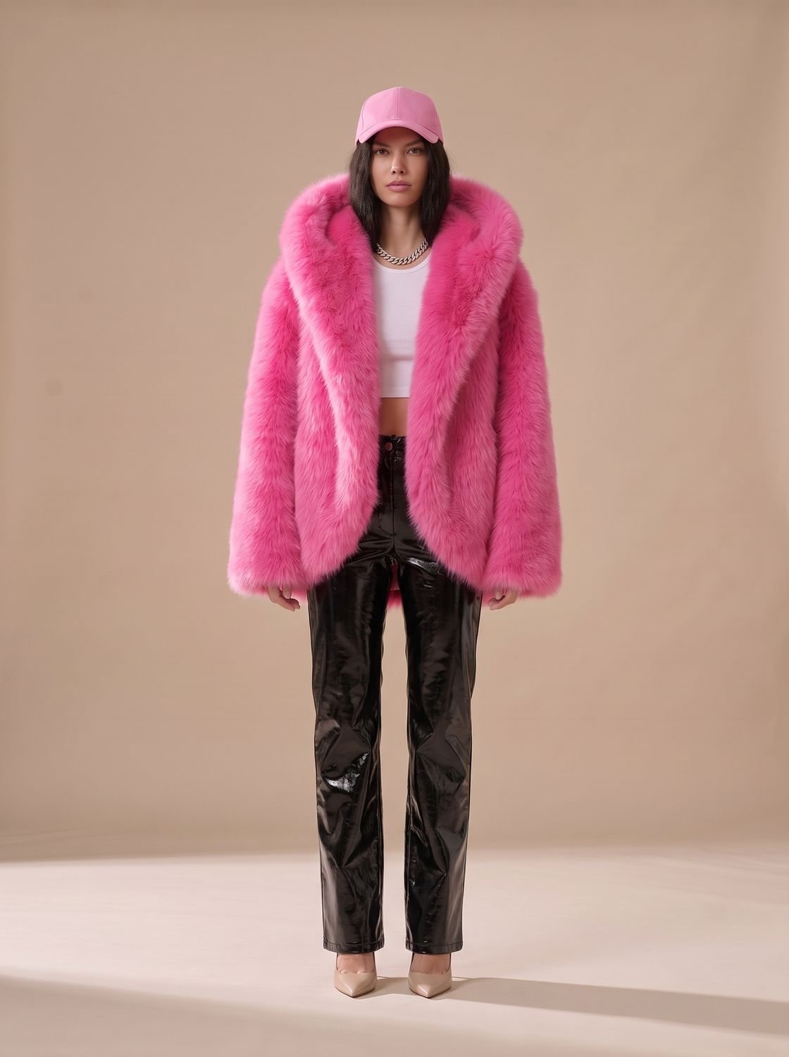 Oversized imitatiebontjas met capuchon en lange mouwen voor dames