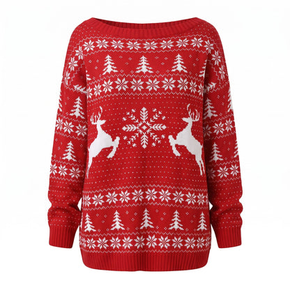 Oversized off-shoulder kersttrui voor dames met Noors patroon