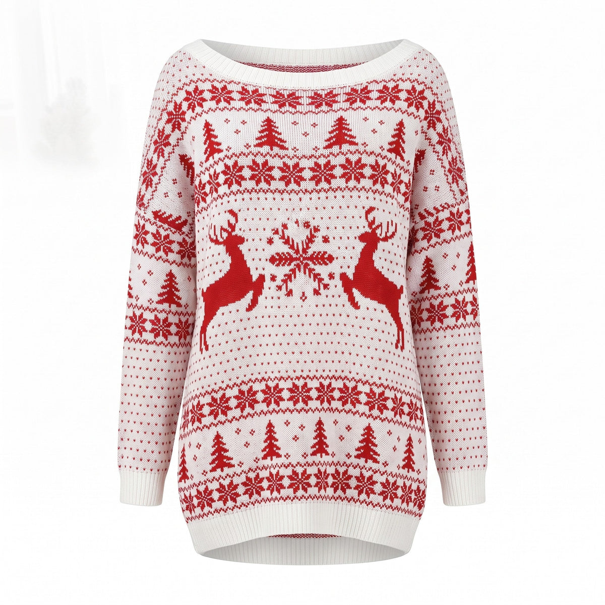 Oversized off-shoulder kersttrui voor dames met Noors patroon