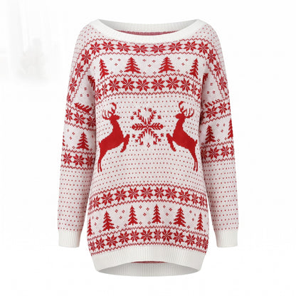 Oversized off-shoulder kersttrui voor dames met Noors patroon