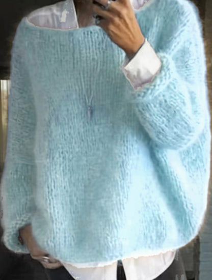 Oversized pluizige gebreide damestrui met lange mouwen