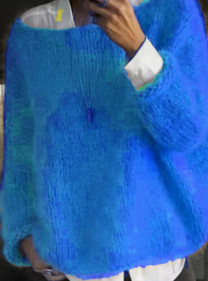 Oversized pluizige gebreide damestrui met lange mouwen