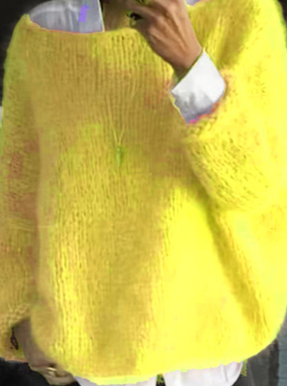Oversized pluizige gebreide damestrui met lange mouwen
